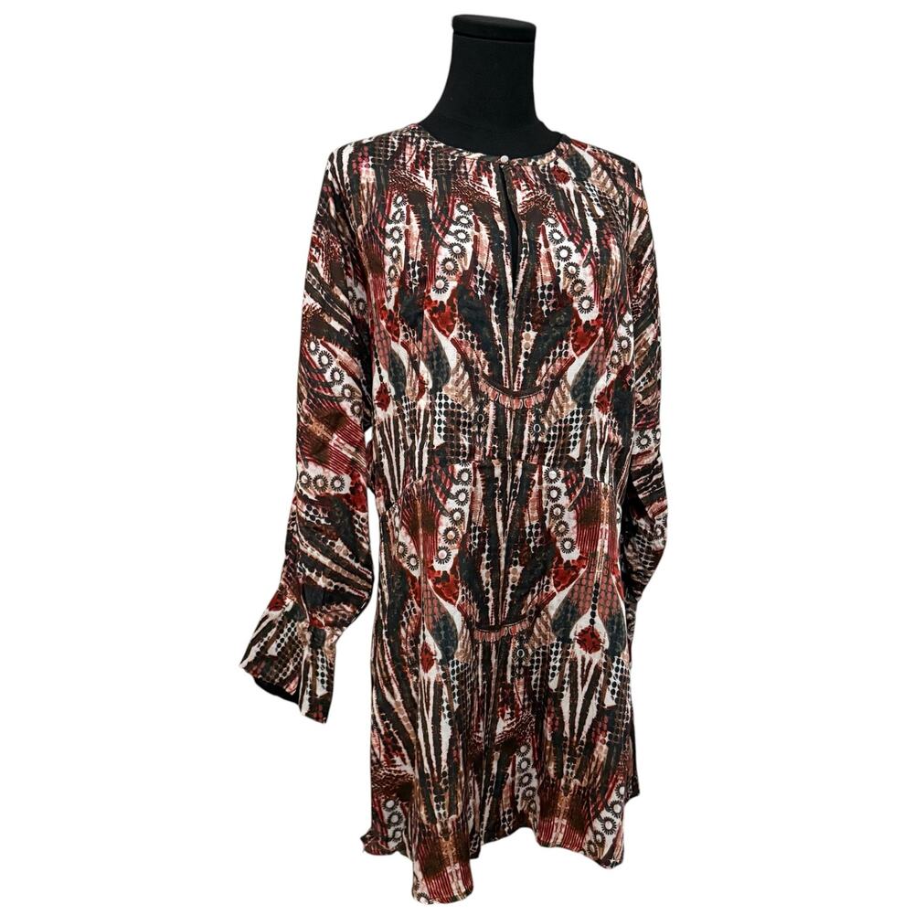 IRO Mini Dress Batwing Sleeve Multicolor Bohemian Print Keyhole Size 38 / Medium